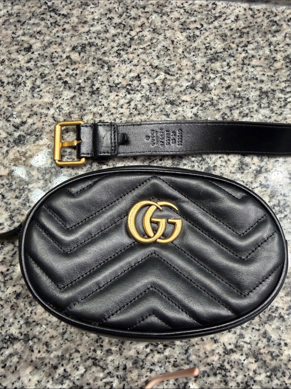 Gucci Black Quilted Heart Oval Leather Belt Bag with Gold Buckle